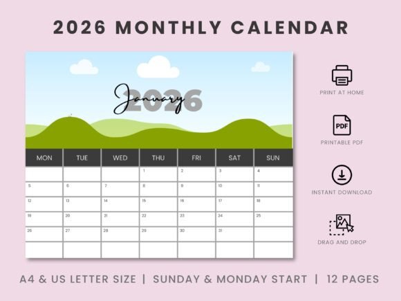 2026 Monthly Custom Canva Frame Calendar