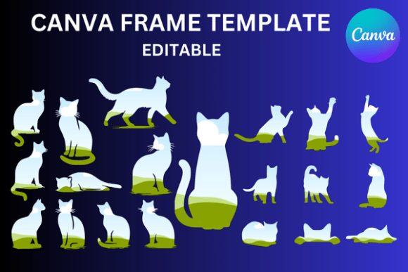 Unleashing Feline Charm: 20 Cats Silhouettes Canva Frame Template